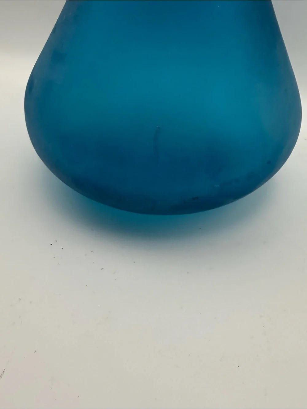 Vintage Frosted Turquoise Blue Art Glass Vase Hand Blown Abstract Form MCM 9